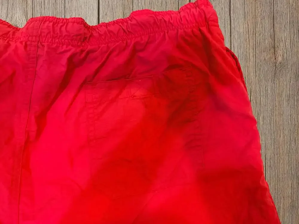 Vintage Speedo Men's Red Swim Trunks with Mesh Lining and Elastic Waistband